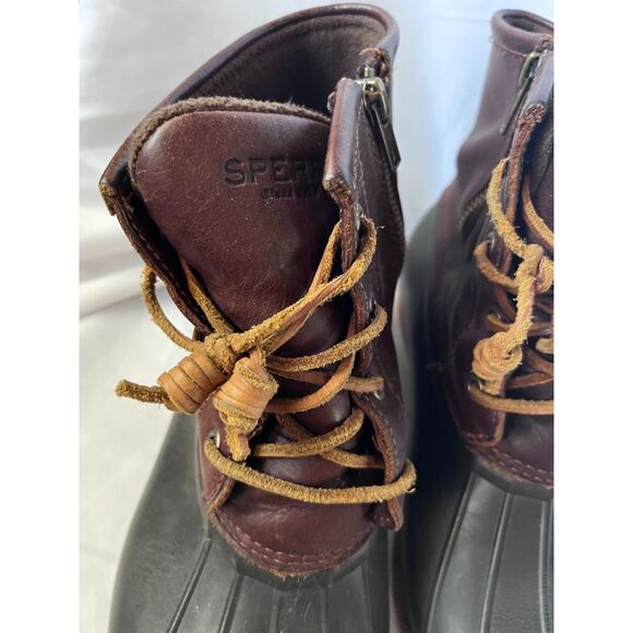 Sperry Saltwater Wedge Tide Wool Black Brown Duck Boots Size 10 - Picture 7 of 11